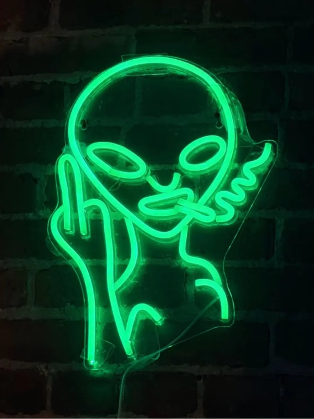 Green Neon Alien Wall Light & Vibes Unstable Aluminum Poster